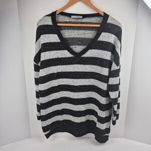 Olivia Moon Womens XL Black Gray Striped V-Neck Sweater Lightweight Slouchy Cozy
